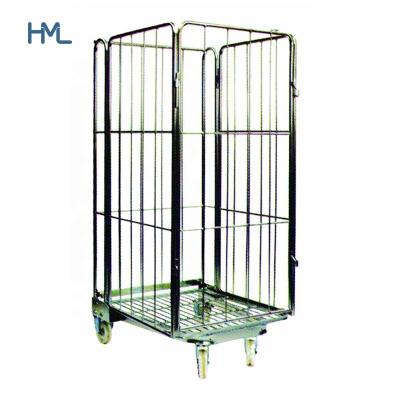 China Welded Mild Steel Q235 4 Sides Logistics Storage Galvanized Metal Foldable Stackable Rolltainer for sale