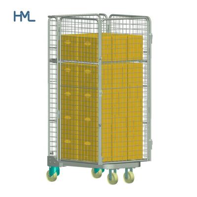 China Easy Transport Movable Galvanized Nesting Logistics Metal Wire Mesh Roll Container Foldable Trolley Trolley for sale