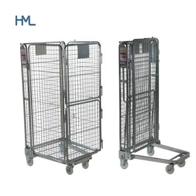 China Heavy Duty Stackable Galvanized Roll Container Mesh Storage Warehouse Trolley for sale