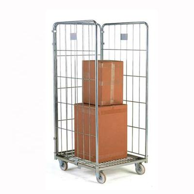 China Supermark 3 Sided Doors A Frame Industrial Collabible Galvanized Metal Roll Container Stackable Troley for sale