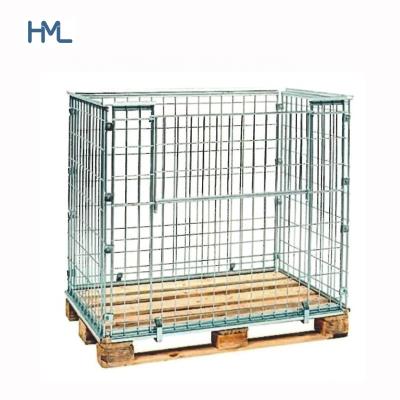 China Warehouse Customized Folding European Galvanized Stackable Mesh Metal Cage Steel Pallet for sale