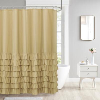 China Durable Waterproof Plain Color Polyester Shower Curtain Splicing Lace Bathroom Curtain for sale