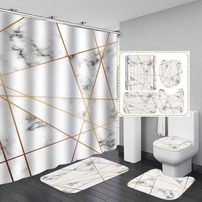 China Durable Hot Digital Printing Polyester Marble Texture Waterproof Shower Curtain for sale