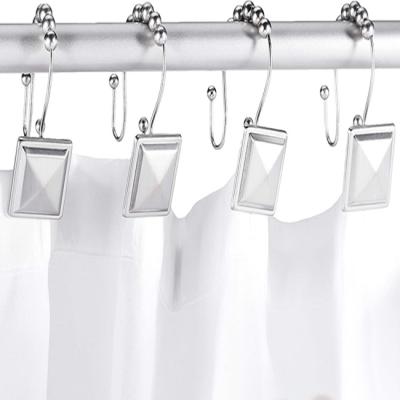 China Minimalist Xingda 12pack Double Hooks Sliver Chrome Color Shower Curtain Rings Square Shower Curtain Hooks for sale