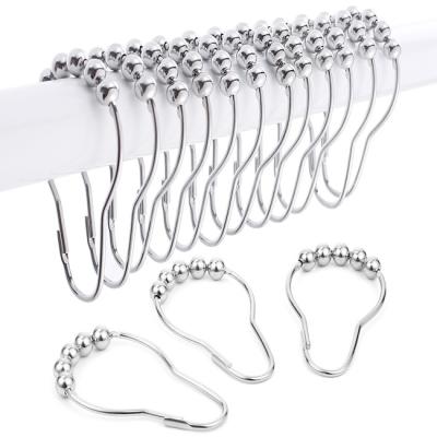 China Minimalist 12 Pcs Stainless Steel Hooks Nickel Color Five Beads Stainless Steel Shower Curtain Hooks Copper Rings for sale