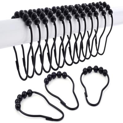 China Minimalist 12 Pcs Stainless Steel Hooks Black Nickel Color Beads Stainless Steel Shower Curtain Hooks Five Rings for sale