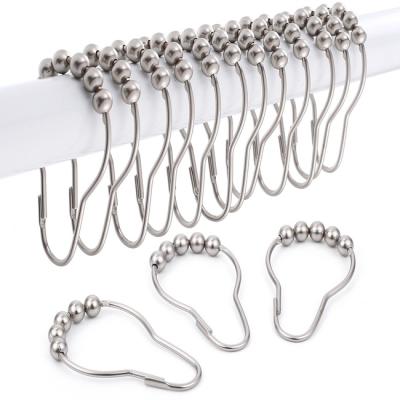 China Hot New Minimalist 12pcs/pack Set Polished Satin Nickel 5 Trackball Shower Curtain Rings Hooks For Free Shipping for sale