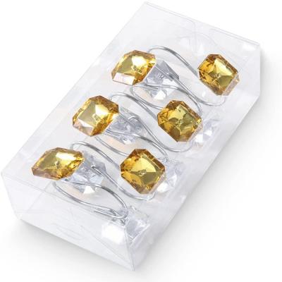 China Contemporary Set Of A Rustproof Gold 12 Square Hooks Glittering Acrylic Metal Rhinestone Shower Curtain Hooks for sale