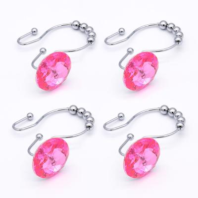 China Crystal Rhinestone Bathroom Double Hook Bedroom Acrylic Unique Decorative Shower Curtain Hooks For Shower Curtains for sale