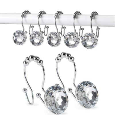 China Bedroom 304 Stainless Steel Crystal Rhinestone Bathroom Double Hook Acrylic Unique Decorative Shower Curtain Hooks For Shower Curtains for sale