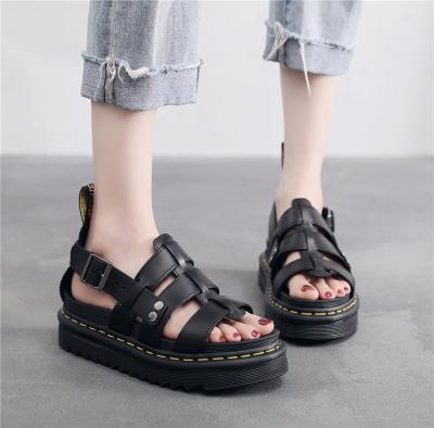 China CUSHIONING summer sandals shoes for women selling British thick bottom sandals leather women shoes for sale