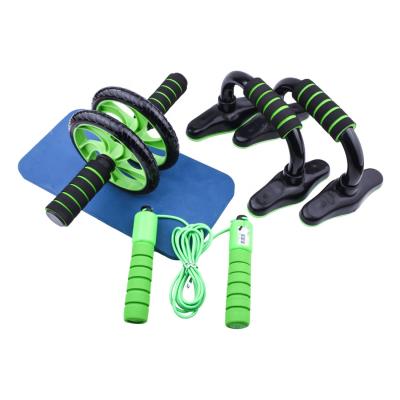 China Durable 4 in 1 Fitness Ab Wheel Abdominal Roller Set with Knee Mat, Raise Bar, Counting Jump Rope, Hand Gripper, Resistance Band for sale