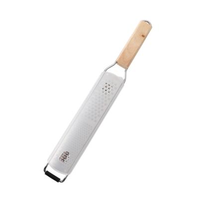 China Sustainable Multifunctional Stainless Steel Cheese Manual Vegetable Zester Grater With Wooden Handle for sale