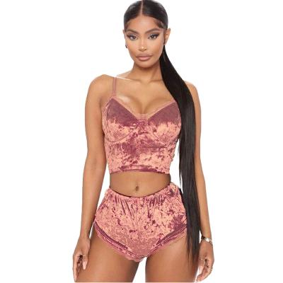 China New Arrival Lace Velvet Breathable Lingerie Two Piece Women Pajamas Set Pink Nightgowns Valentine's Day Lingerie Sets for sale