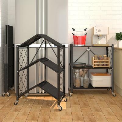 China Sustainable Utility Metal Shelves Foldable Storage Cart Kitchen Storage Home Shelf Organizer for sale