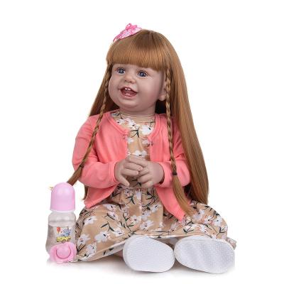 China Toy Happy Smile Soft 27 Inch 68cm Reborn Toddler Dolls Realistic Baby Floral Dress Cloth Body Newborn Doll Toys For Kids Birthday Gifts for sale