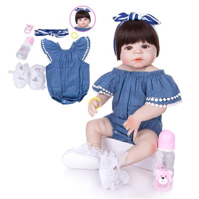 China Toy KEIUMI 57cm Baby Doll Soft Realistic Full Vinyl Reborn Vinyl Soft Silicone Baby Girl Toy Wear Cowboy Romper Kid Adorable Birthday Gift for sale