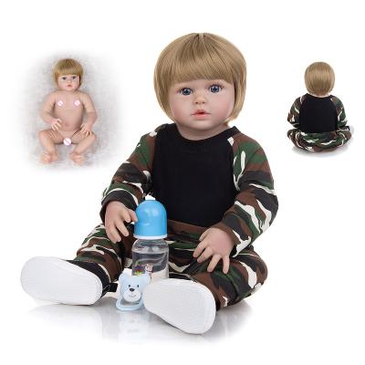 China Soft Silicone Full Body Toy 57cm Reborn Baby Dolls Boy Really Like Menino Bebe Boneca Reborn Doll Wear Camouflage Suit Child Birthday Gift for sale