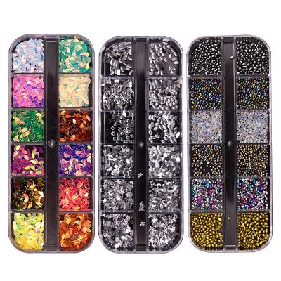 China Multi Mixed Modeling 3D Mixed Modeling 12 Grid Caviar Pottery Soft Slice Drill Pointed Lower Crystal Manicure Set Color Resin Nail Glitter Drill for sale