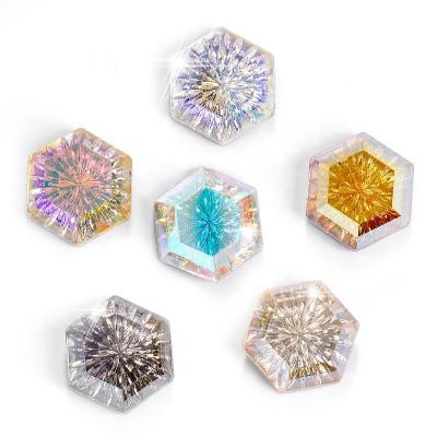 China Factory Wholesale Popular K9 Shiny New Nail Diamond Hexagon Shaped Arc Carving Flat Bottom Gem Crystal Glass Manicure Material for sale