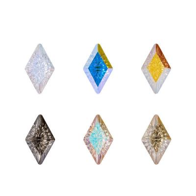 China New Arrival Shiny Nail Lozenge Diamond Bow Carving Flat Bottom Gem Crystal Glass Nail Accessories for sale