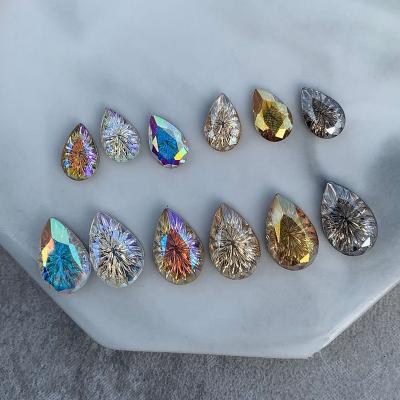 China 2021New Arrival Nail Water Drop Diamond Shining Arc Carving Flat Bottom Gem Crystal Glass Nail Accessories for sale