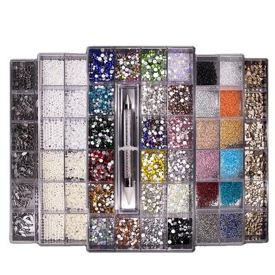 China Wholesale Design Extremely Shiny 3D Mixed Diamond Modeling 21 Grid DIY Nail Water Drill Pearl Microdrill Manicure Set for sale