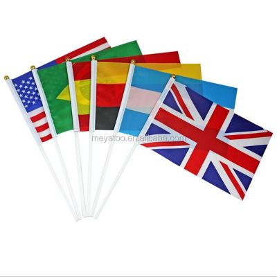 China Cheap Hand Flag Waving Indoor Outdoor Waving Hand Flag World With Hand Held Flagpole for sale