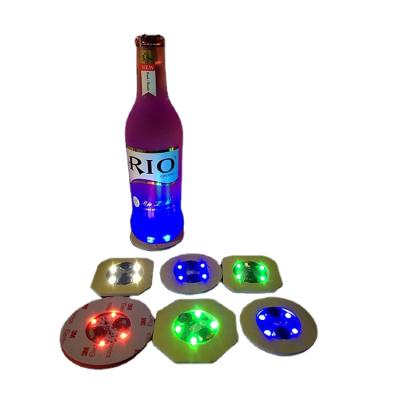 China Sustainable LED Bottle Light With Adhesive Sticker Colorful Light Mini LED Cup Coaster / Led Bottle Sticker for sale