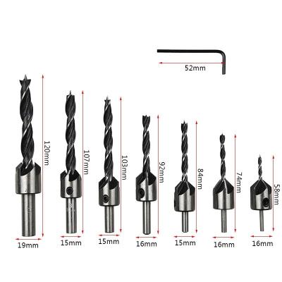 China Smooth And Flat Reboring At The Same Time 7pc Woodworking Drill Three Point Countersunk / Reaming Bit for sale