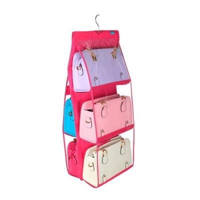 China Wholesale Folding Ready To Ship 6 Pocket Hanging Purse Organizer For Wardrobe Closet Storage Bag Purse Organizer Transparent Storage for sale