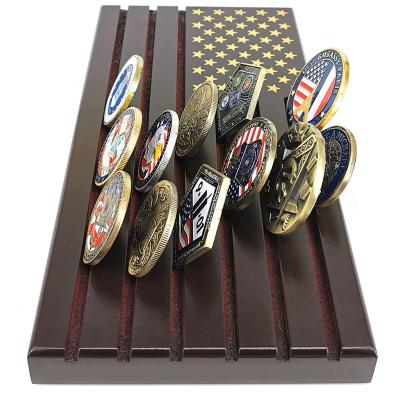 China Deploying Custom Factory Challenge Merchandise Coin Display Rack Solid Wood 3-Layer Solid Wood Base for sale