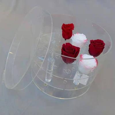 China Clear Acrylic Roser Flower Box Handmade Clear Acrylic Flower Box Makeup Organizer for sale