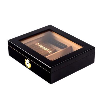 China Wholesale Handmade Black Lacquered Stained Glass Cigar Humidor Wooden Packing Box for sale