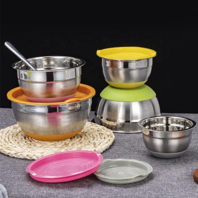 China Amazon Viable Sell Lots of Salad Bowl Beat Egg Basin Non-Slip Silicone Bottom Mixing Bowl Stainless Steel for sale