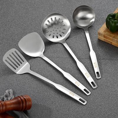 China Sustainable Serving Spoons Hot Selling 4-Piece Large Stainless Steel Large Scoop Notched Rollover Three Mile Stainless Steel Kitchen Tableware Set for sale