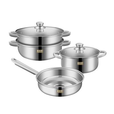 China Sustainable Stainless Steel Pot Set Household Induction Cooker Soup Pot Set Kitchen Pot Set Stainless Steel Steamer for sale