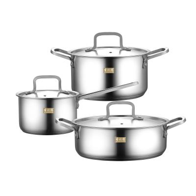 China Sustainable Stainless Steel Pot Set Cooker 304 Full Steel Cover Set Thickened Amazon Hot Camping Pot for sale