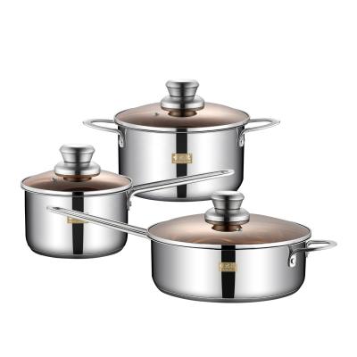 China High Quality Viable 6Pcs Stainless Steel Pot European Style 304 Home Cooker Set With Glass Cover Cooker And Pan for sale