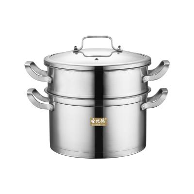 China Sustainable Set Cookware Cooking Cooker Non Stick Thick Stock Pots Wholesale Tnee Steamer Sus 304 Stainless Steel Steamer Pot With LNG Handle for sale