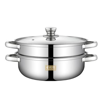 China Sustainable Multifunctional Stainless Steel Steamer 2 Layer Glass Cover Steamer Steaming Pot for sale