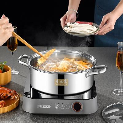 China 28cm Stainless Steel Thickened Viable Hot Pot Induction Cooker For Glass Cover Soup Pot Hot Pot With Chinese Handle for sale