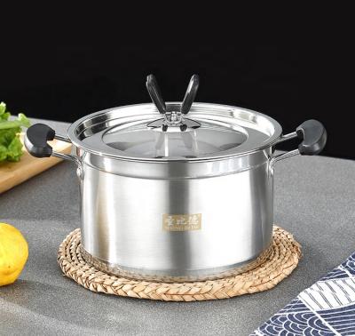 China Stainless Steel Body Stew Pot Double Handle Metal Stew Pot Sustainable Soup Pot European Straight Bakelwood Handle Kitchen Supplies for sale