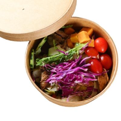 China Wholesale 500ml 750ml 1000ml 1090ml 1200ml 1300ml Disposable Kraft Paper Bowl Take Away Salad Bowl With Lid for sale