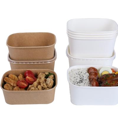 China white paper bowl Eco-friendly 500ml 650ml 750ml 1000ml take away lunch box PLA coating rectangle paper bowl for sale