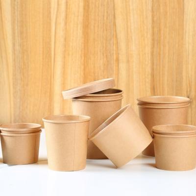 China 6oz 8oz 12oz 16oz 26oz 32oz biodegradable kraft paper soup bowl leakproof hot food container take away paper soup cup with lid for sale