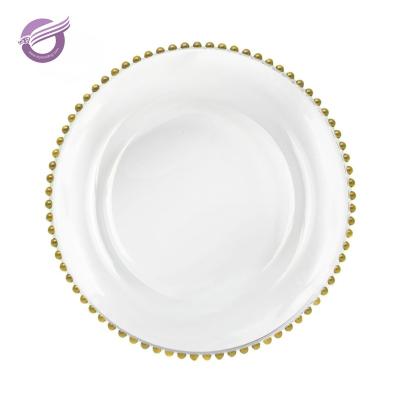 China PZ22640 Cheap Viable Wedding Gold Silver Glass Beaded Charger Plates Wholesale for sale