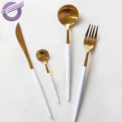 China QT00230 Last Viable Gold Silver Copper Spoons Forks Knives Stainless Steel Cutlery Set for sale