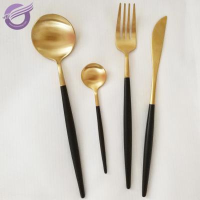 China Sustainable Hot Sale QT00230 Black Gold Stainless Steel Dinnerware Set For Dinner for sale