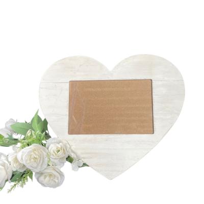 China Mordern Custom Whitewash Wood Picture Frame With Stand Home Decor Picture Wood Stand Heart Shaped Craft Gift for sale